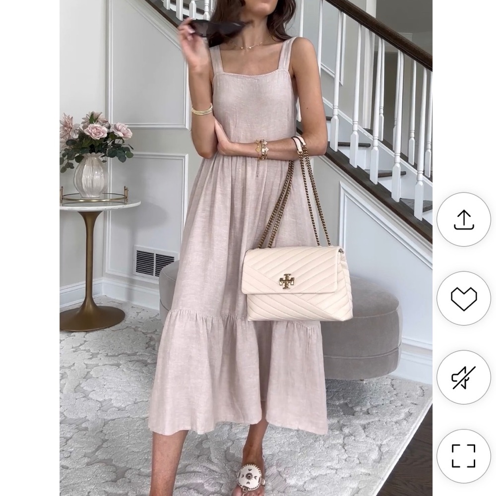 Time and Tru Linen Tie Bow Back Midi Ruffle Dress Small S